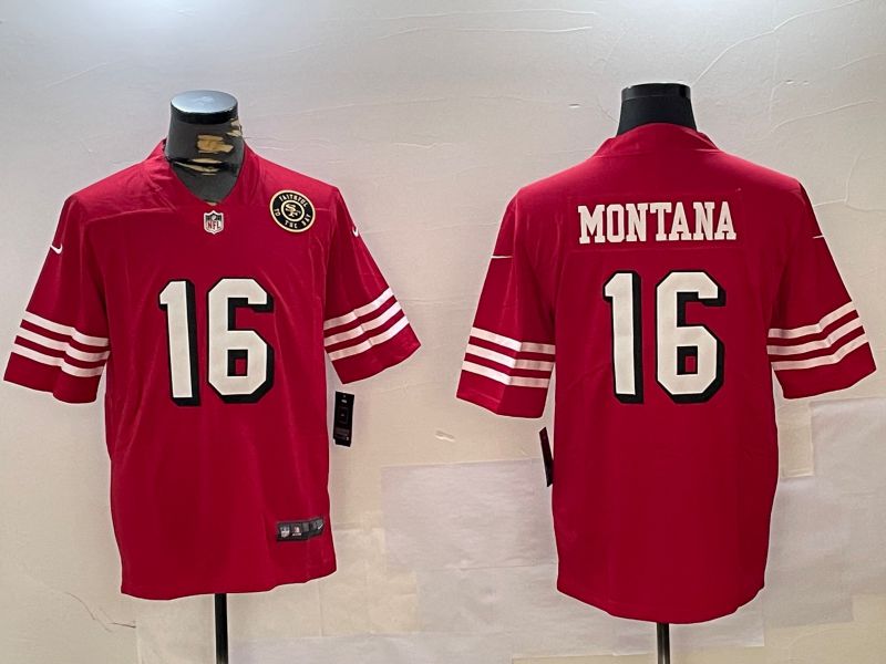 Men San Francisco 49ers #16 Montana Red Second generations 2024 Nike Limited NFL Jersey style 2